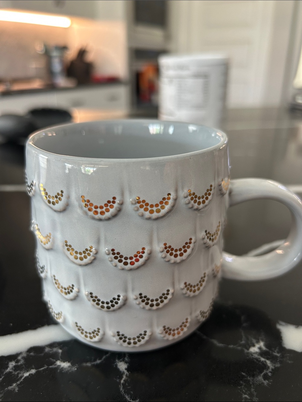 Starbucks White Ceramic Mug w/ Gold Dot Scallop Detail 2016 Mermaid Anniversary